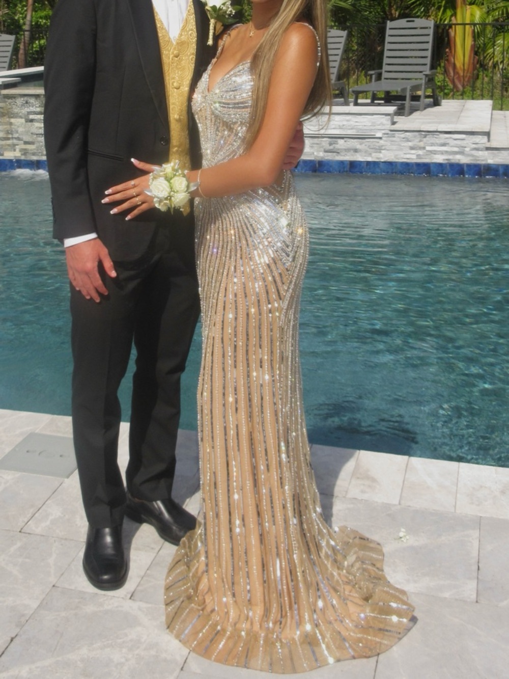 Portia and Scarlett Gold silver Sequin sparkly prom dress gown elegant fancy